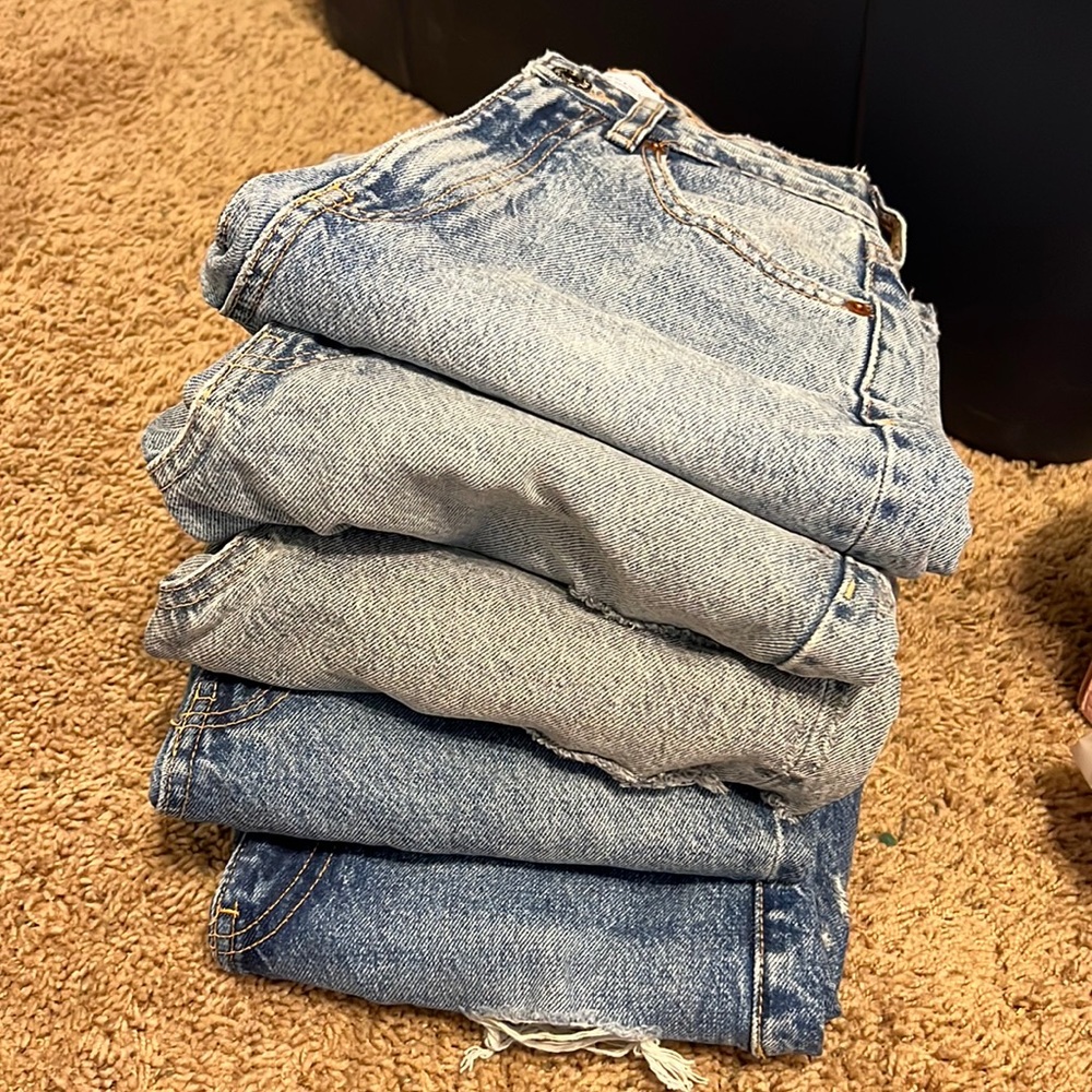 Zara Classic Mom Fit High Rise Ankle Length Blue Ripped Jeans Bundle of 5